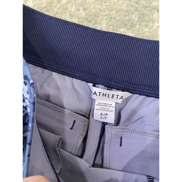 Athleta Womens Size 4/P Brooklyn Mid Rise Featherweight Blue Camo Ankle Trousers - Picture 2 of 8